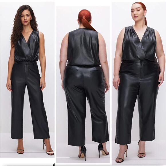 GOOD AMERICAN FAUX LEATHER WIDE LEG CROPPED TROUSER Size 15 NWOT - Picture 1 of 11